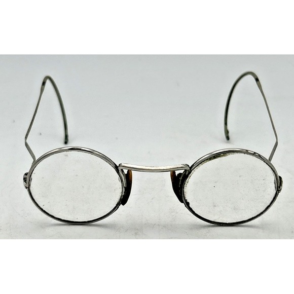Antique Round Glasses Metal Silver Tone Rims Bi-Focal Spectacles Case‎ 35mm - Picture 1 of 9